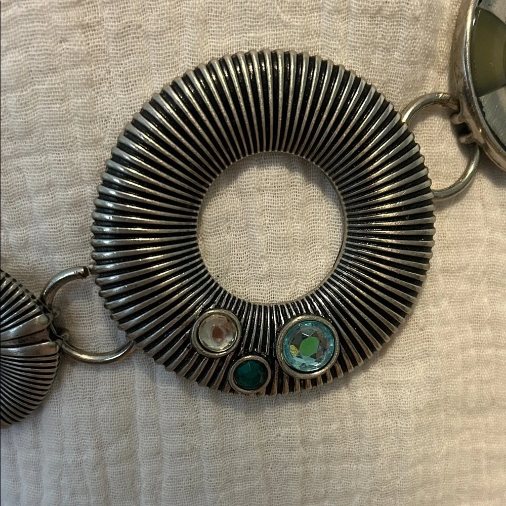 Chico's Metallic Silver and Olive Green Circular Link Belt